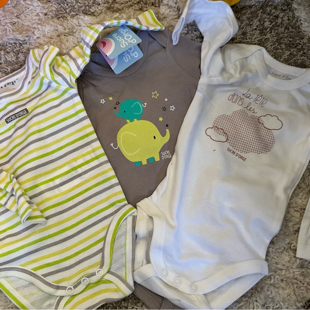 Set of 3 Kids One Pieces - White, Gray, Green - Sucre d'Orge brand new with tags